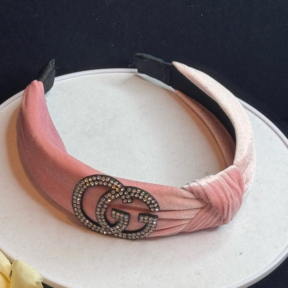 Pink Velvet Rhinestone Headband - Picture 3 of 11